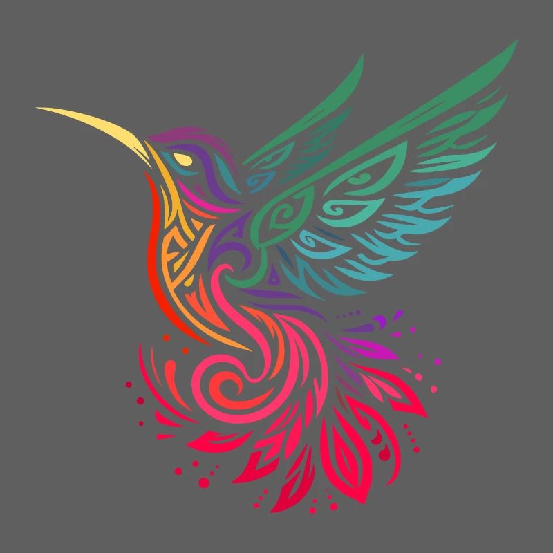 colibri oiseau mouche multicolore style tribal