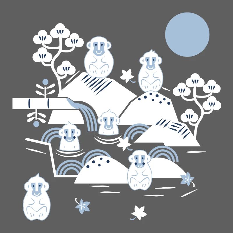 Chilling Monkeys in a Hot Spring l weiß blau navy