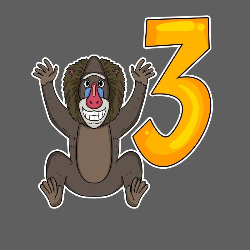 Three 3 - Number 3 - Number 3 Birthday Monkey