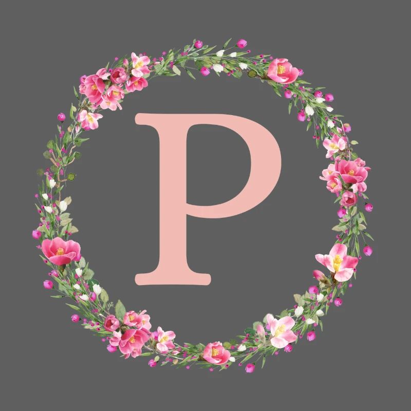 P Monogramm, Blumen-Kranz, personalisierbar