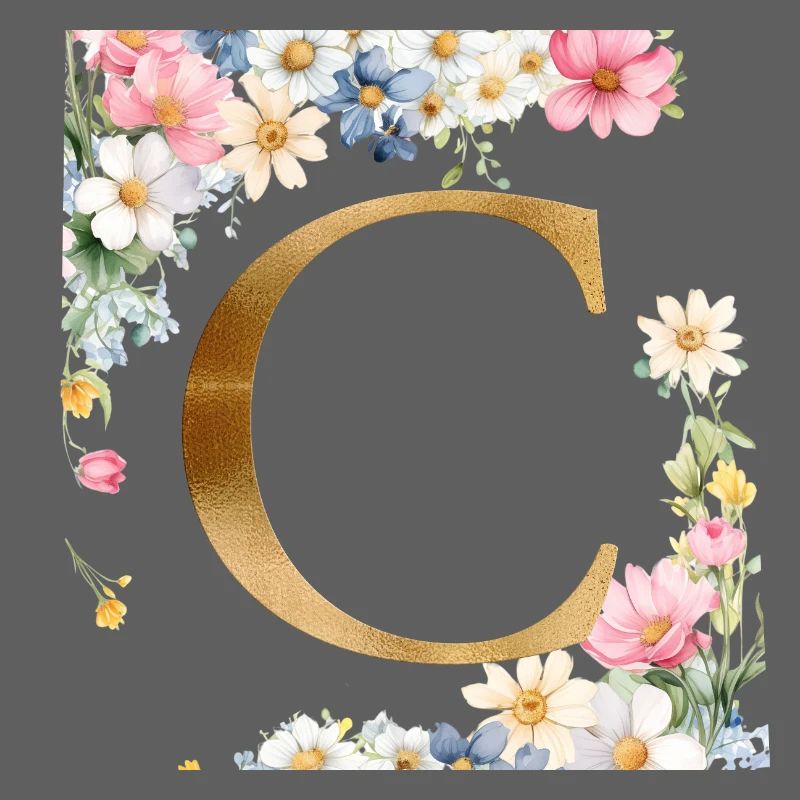 C Monogram, Floral, Customizable