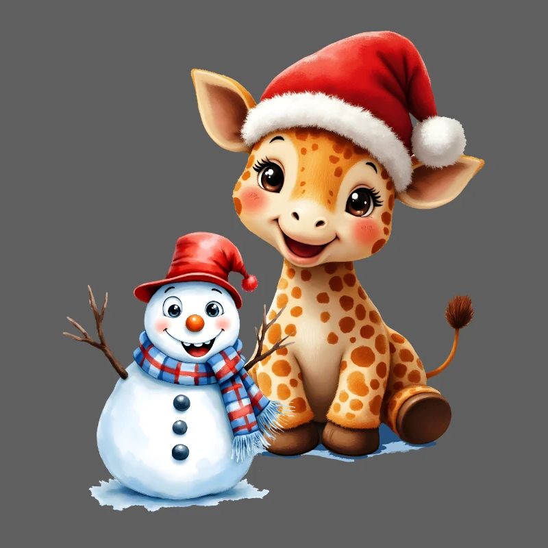 Christmas Giraffe with Hat and Snowman