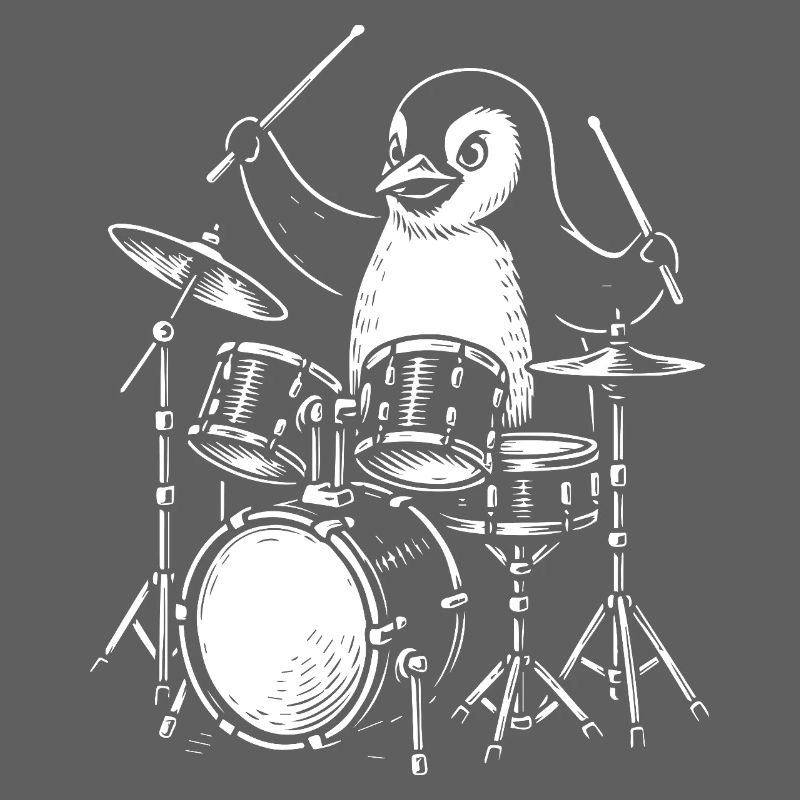 Penguin Schlagzeuger Line Art Tee