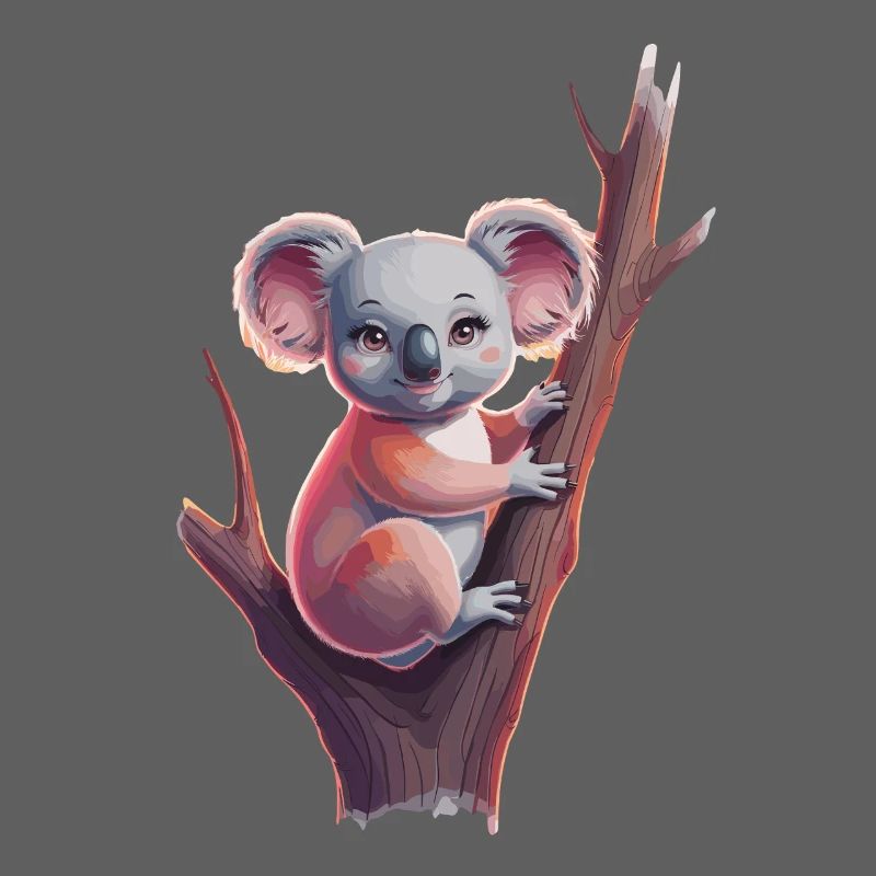 Cute koala on tree trunk for children and