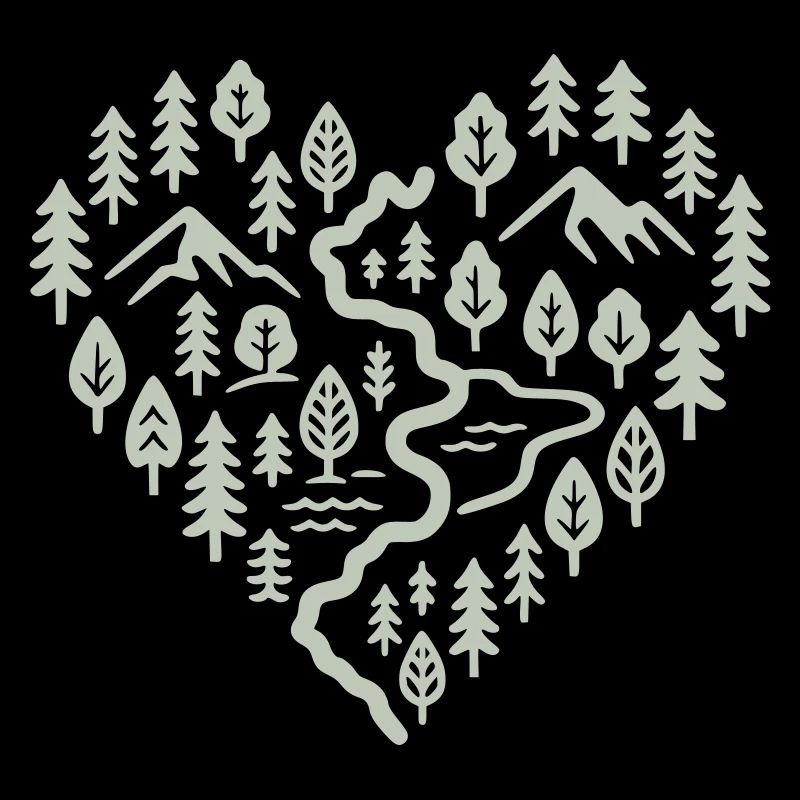 Herz mit Berg- und Waldlandschaft