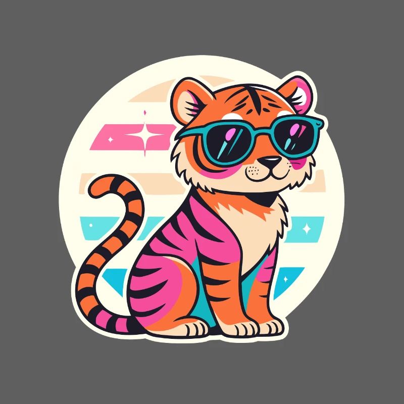 Neon-Tiger mit Retro-Brille