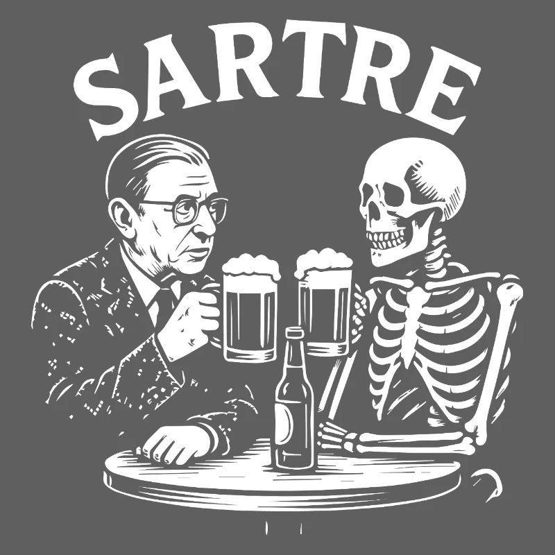 Sartre drinking beer with Skeleton
