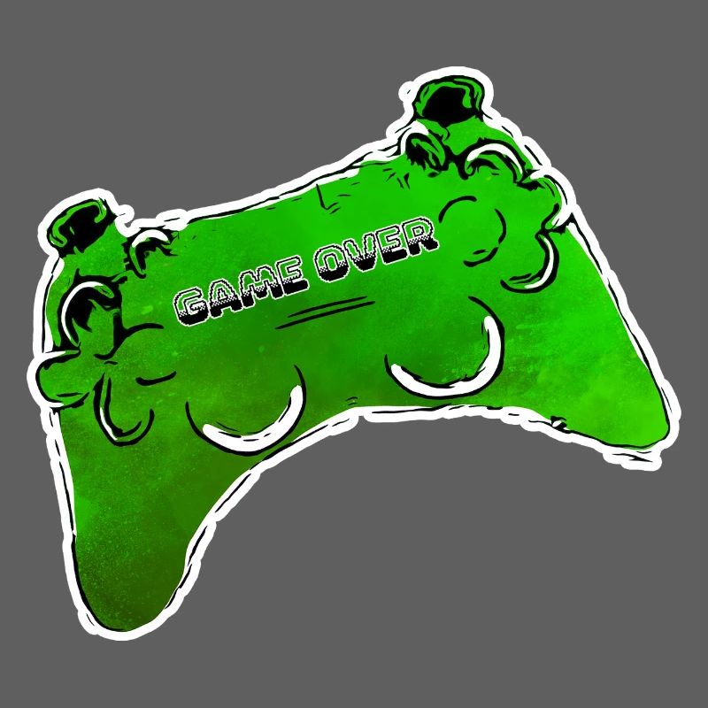 gruener Comic Controller mit Text GAME OVER