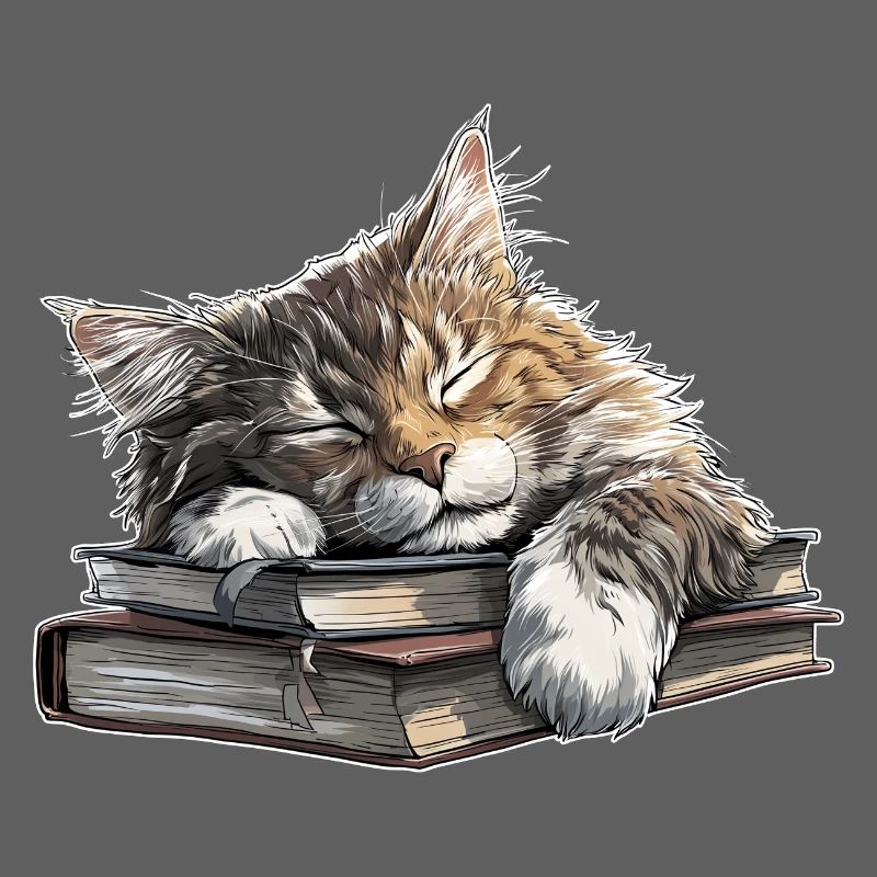 Cute Cat Sleeping on Book Pile