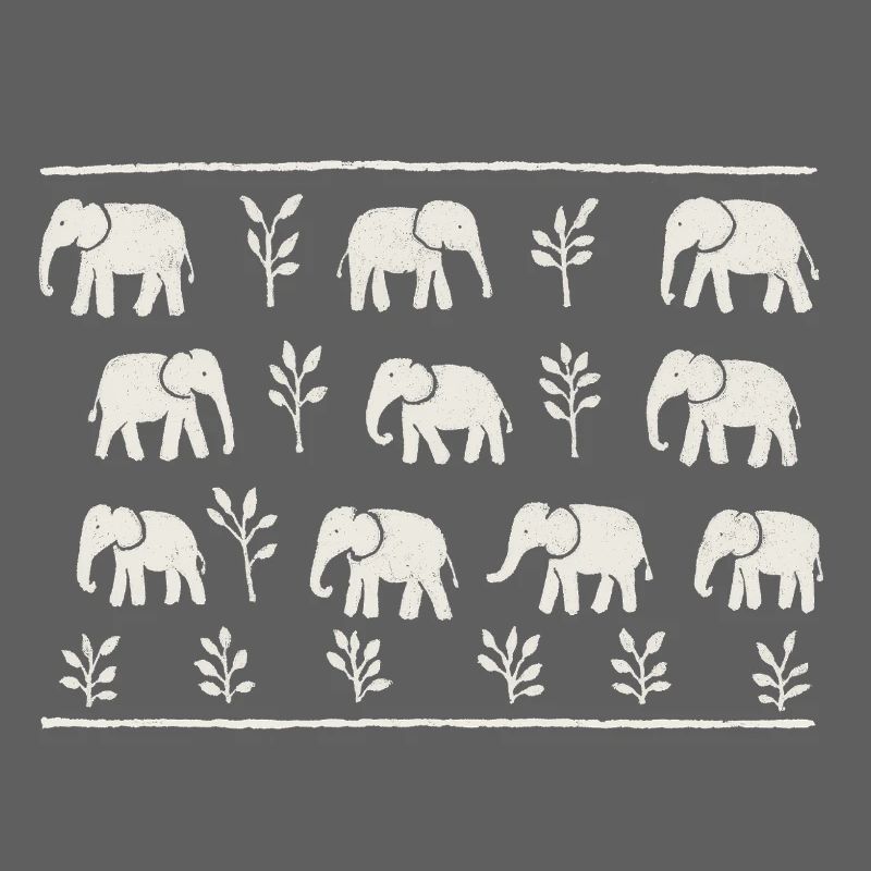 Elephants and repetitive black and white foliage