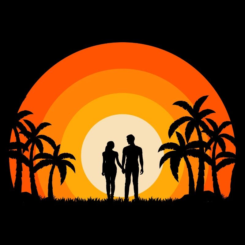 Coucher de soleil d’été Palm Tree Beach Océan Paradis Amour