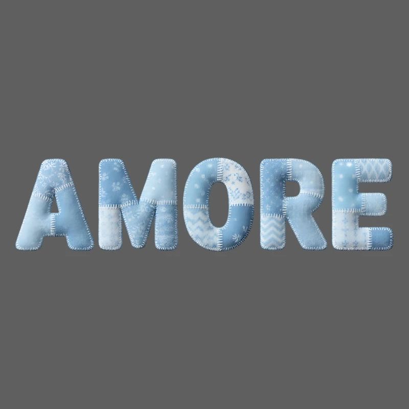 Amore Lettering Patchwork Design Blue