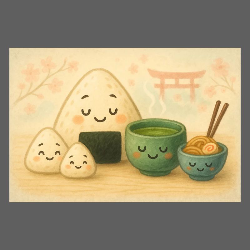 Boules de riz Kawaii avec torii de thé