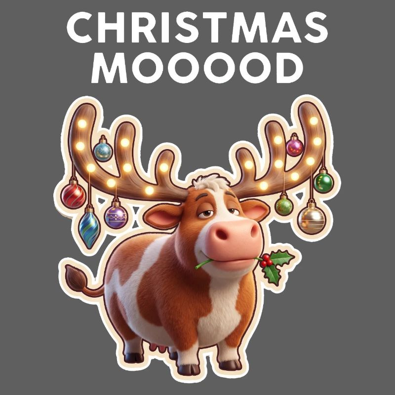 Weihnachtskuh mit Leuchtornamenten