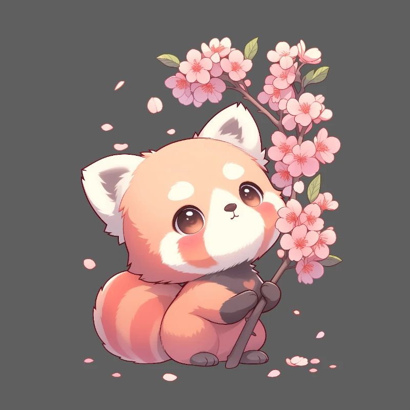 Cute Red Panda Sakura Cherry Blossom Chibi Style