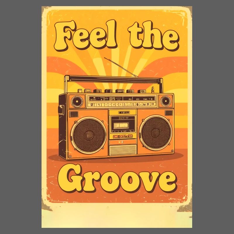 Vintage Boombox Illustration Radiating Warm Groovy