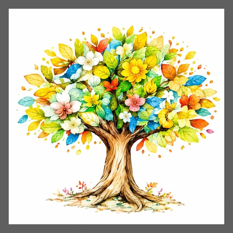 Arbre coloré avec feuillage fleuri