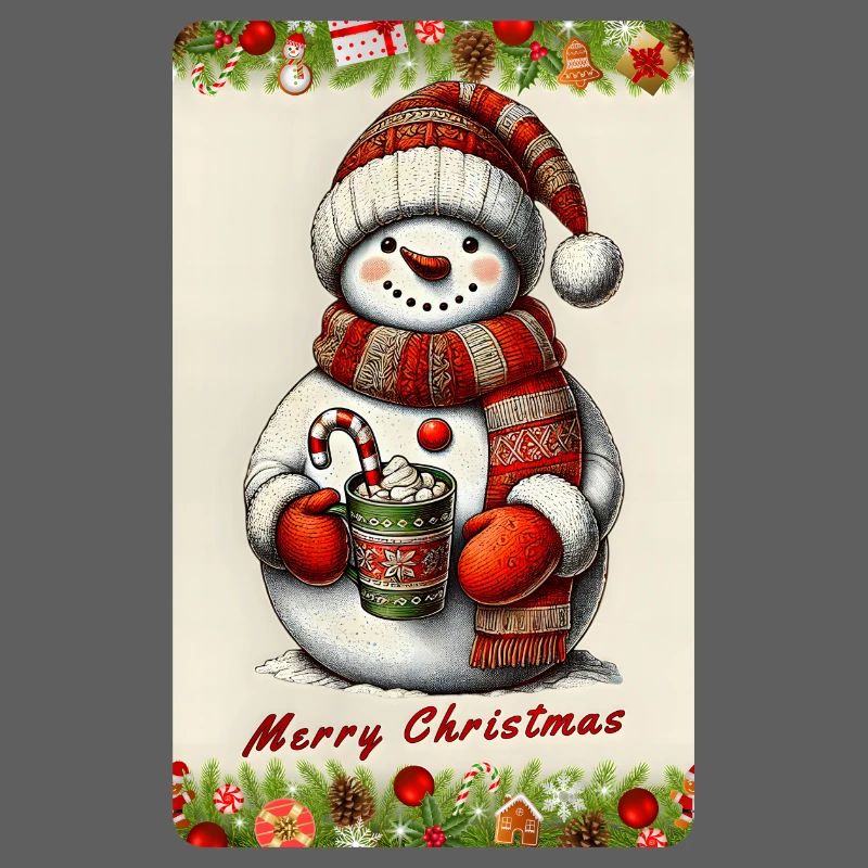 Cheerful snowman with hot chocolate