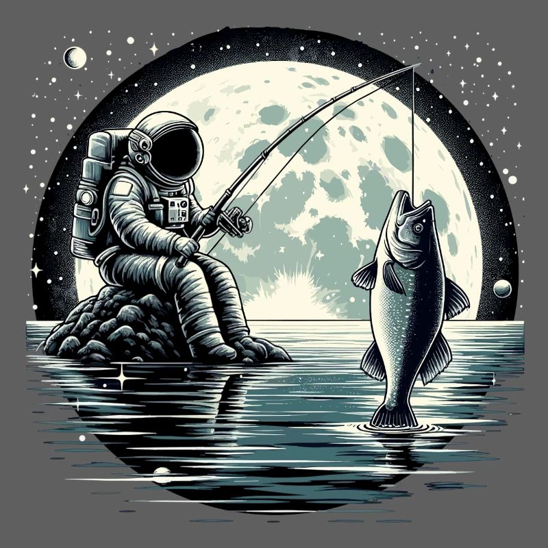Astronaute pêche sur la Lune : conception spatiale