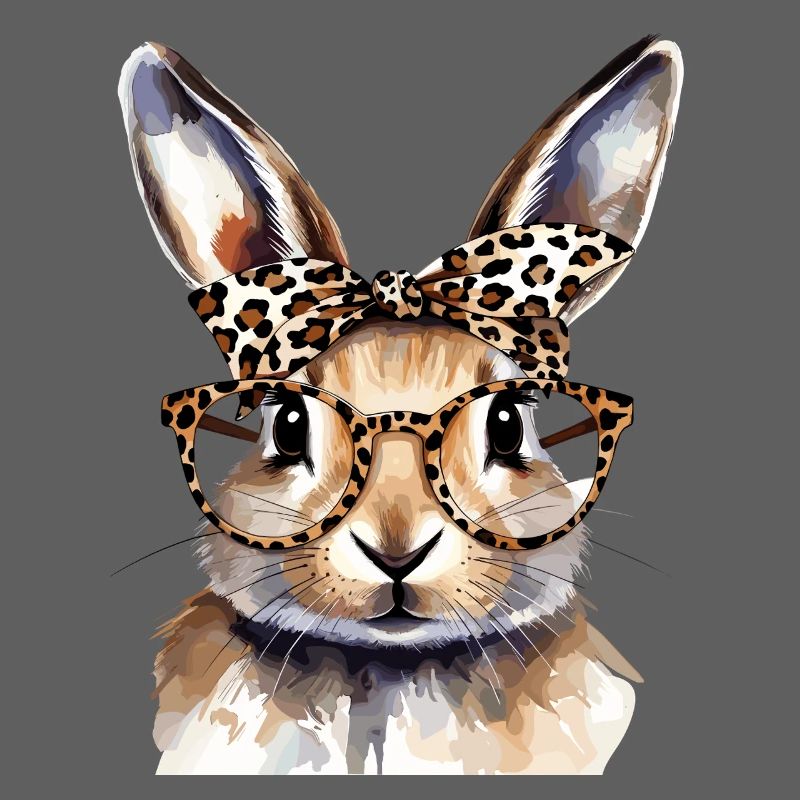 Cute Bunny with Leopard Glasses Watercolor Rabbit