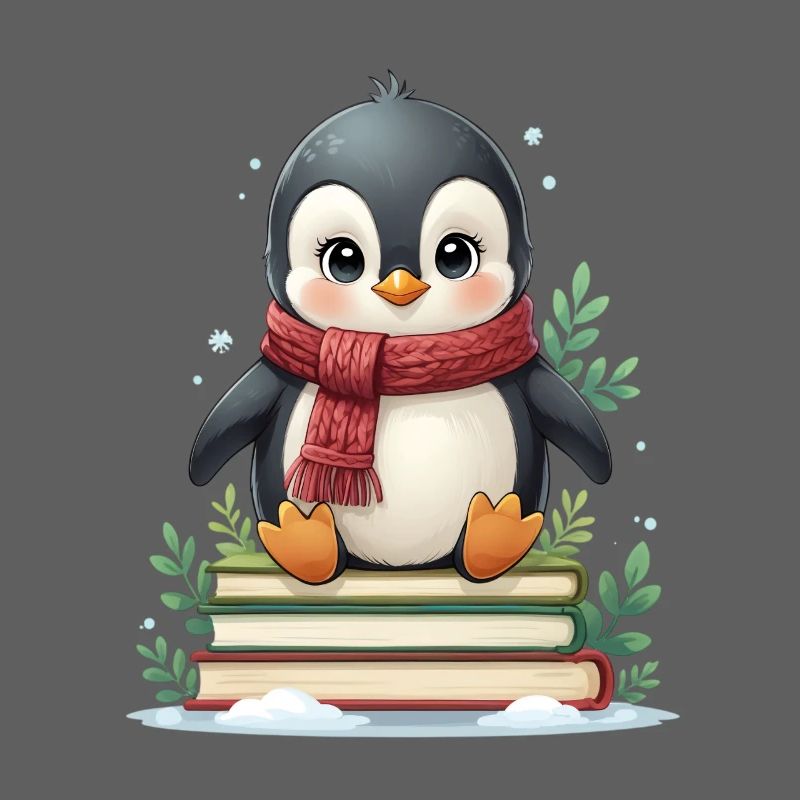 Penguin on reading pile in winter