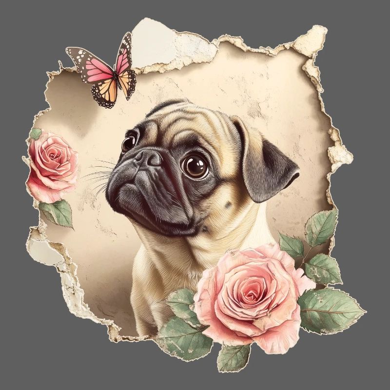 Mops mit Schmetterling Vintage