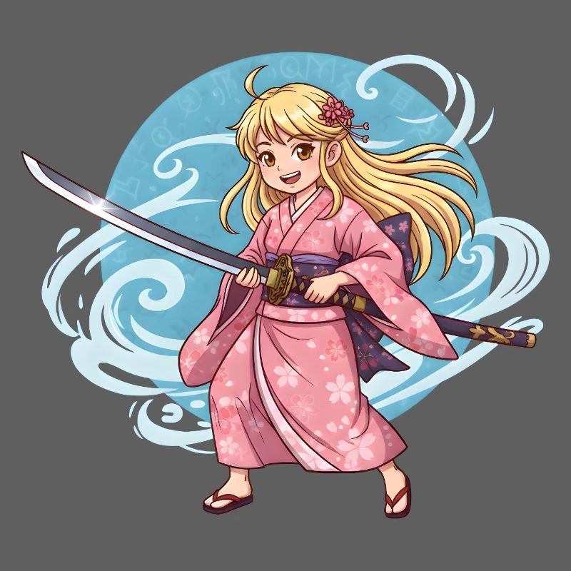 Fille samouraï d’anime en kimono avec un katana