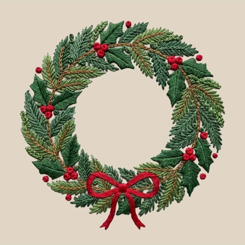 Bestickter Weihnachtskranz, groß oder klein zum Nähen