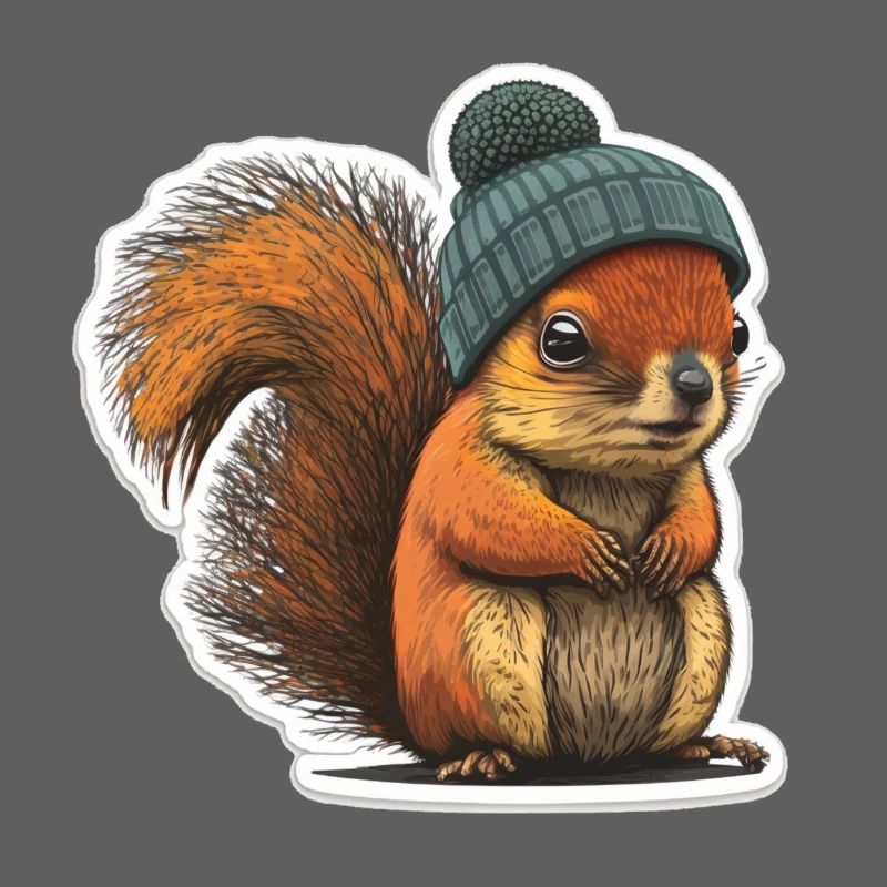 Squirrel with beanie