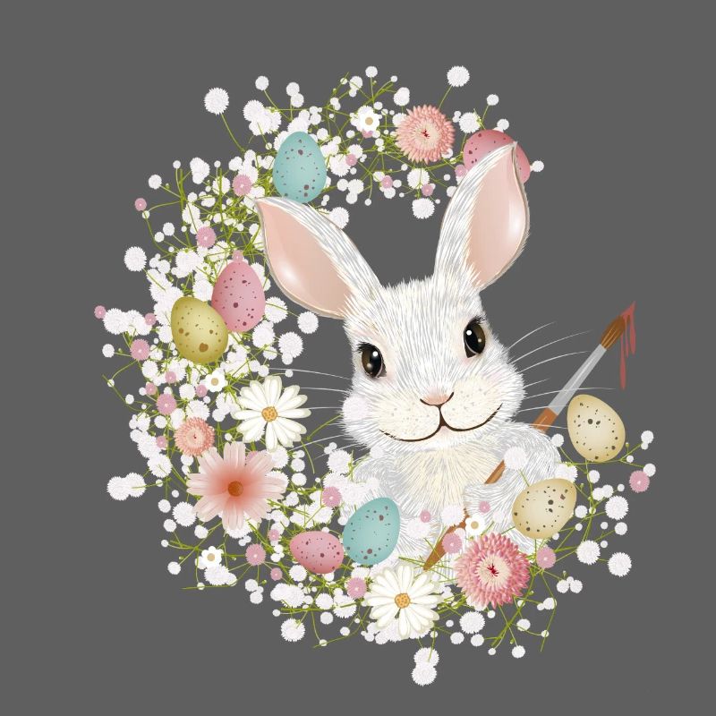 White Rabbit with Easter Eggs & Brush for Easter