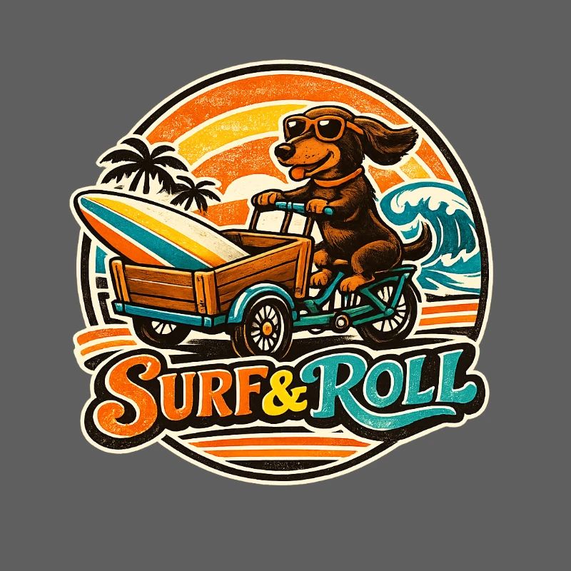 Surf & Roll Dackel mit Surfbrett