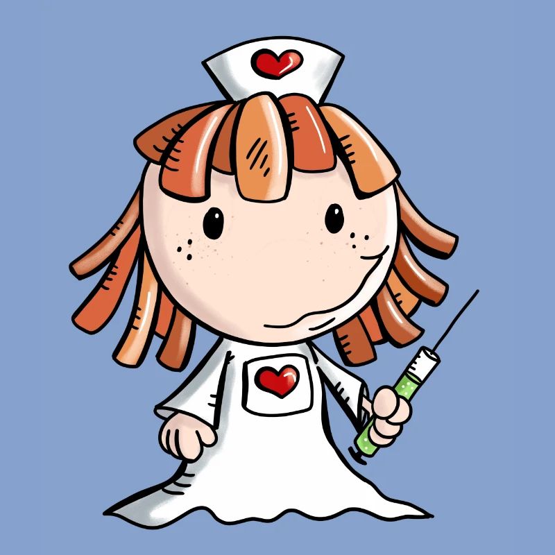 Krankenschwester Comic mit Herz und Spritze