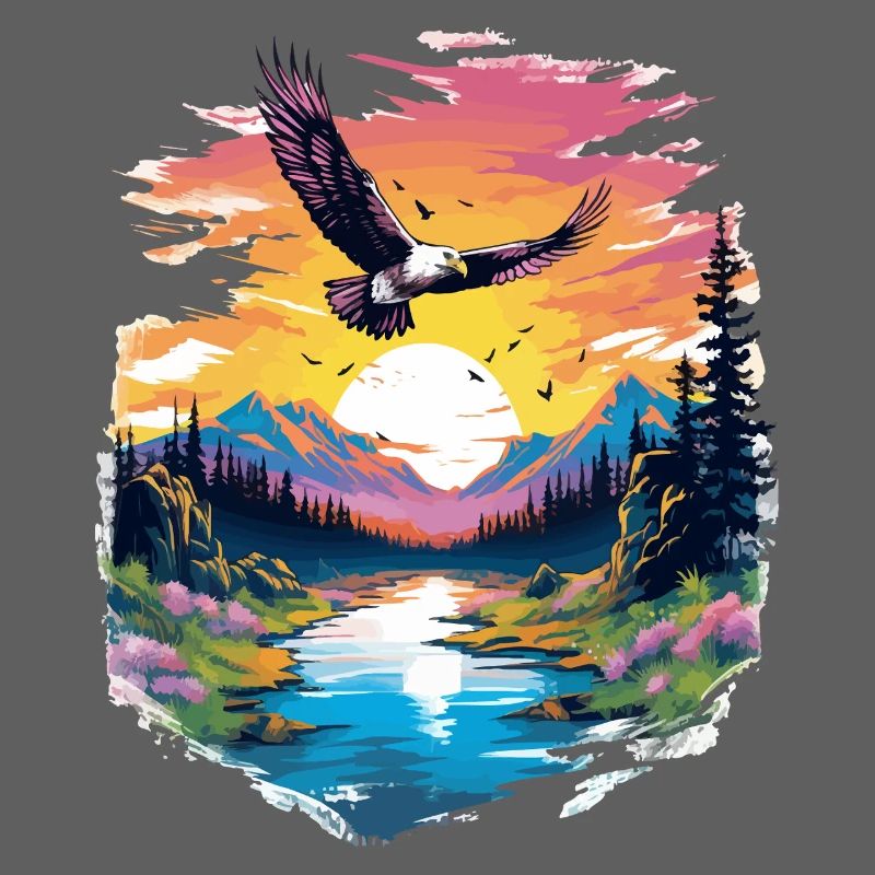 Sunset hawk over wilderness