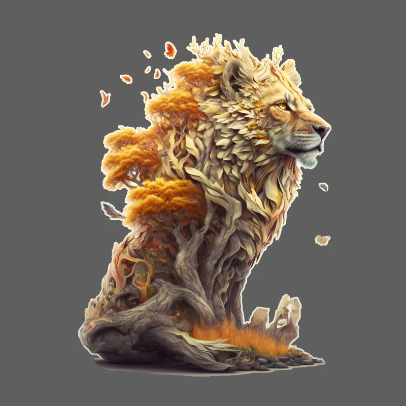 Lion avec des éléments de savane, conception de lion