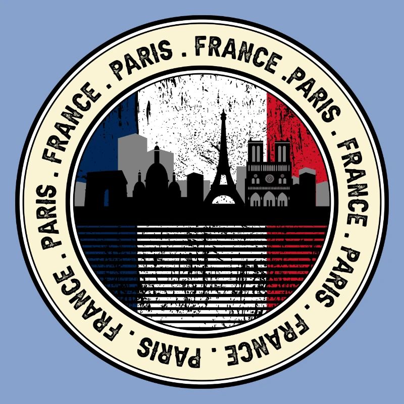 Paris Skyline Tricolor Circular Emblem