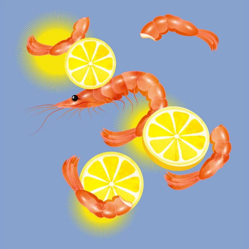 Garnelen oder Shrimps mit Zitronen Scheiben