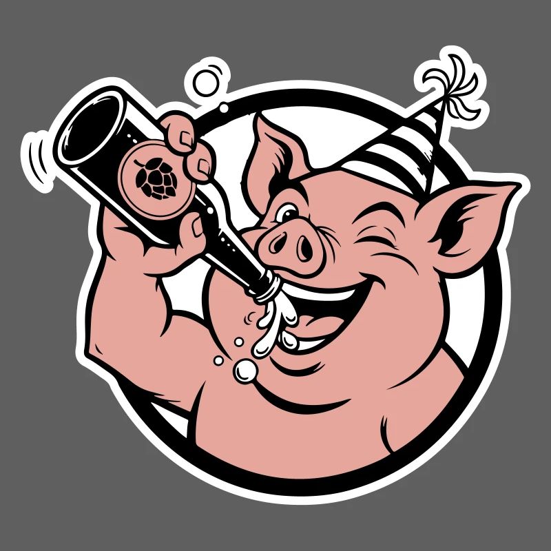 Cochon avec bouteille de célébration