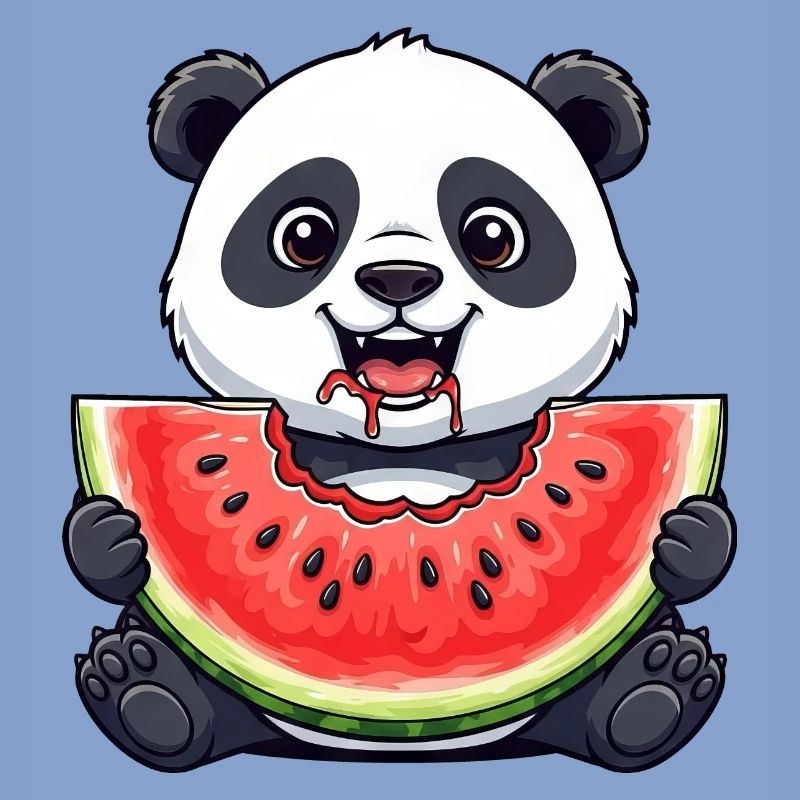 Mignon Panda Dessin Animé Pastèque Fruit D’été