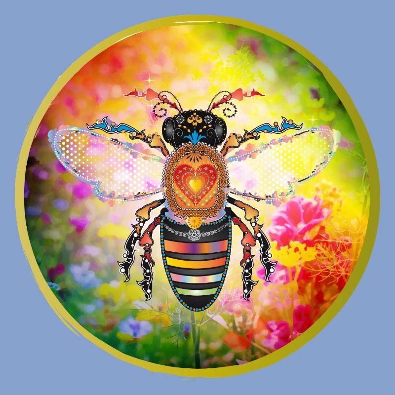 Colorful decorated bee on summer meadow