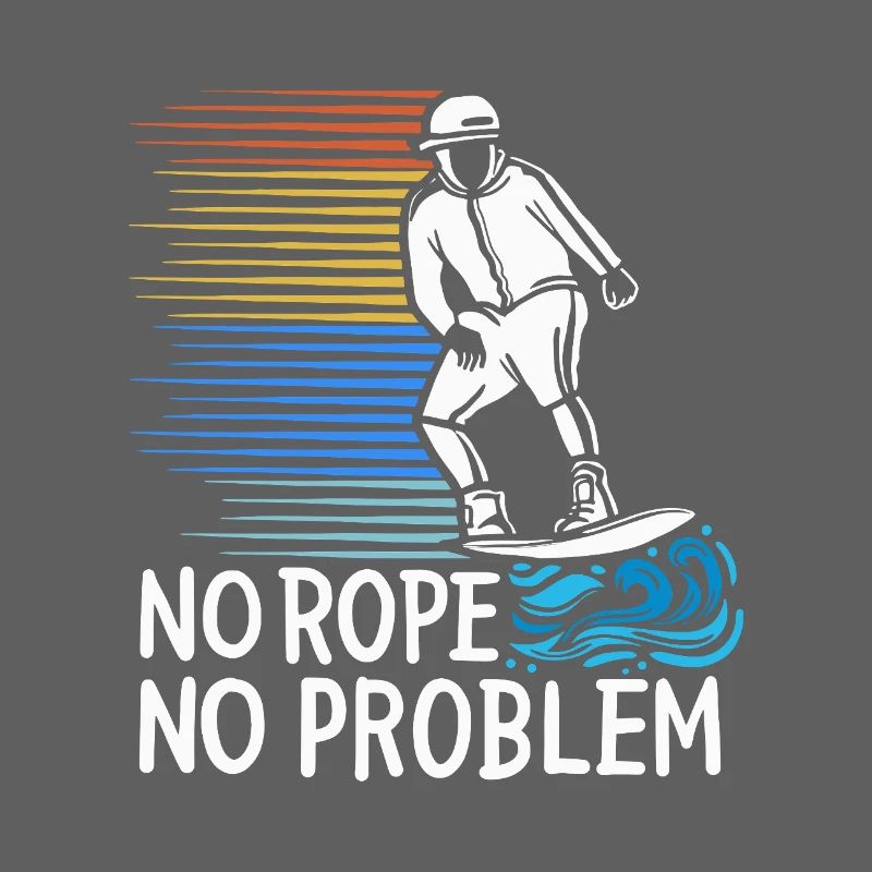 No Rope No Problem Wakesurfing Retro Sunset Design