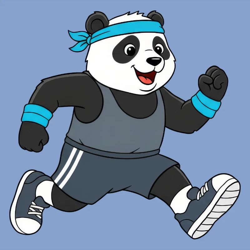 Marathon de jogging de panda animé mignon