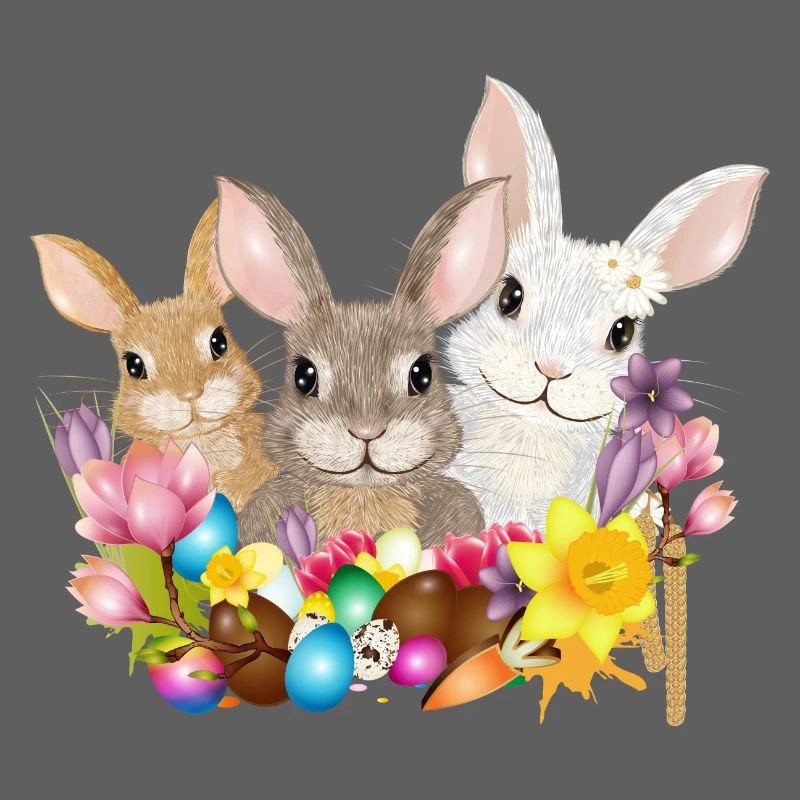 Cute Easter Bunny Family with Colorful Easter Eggs