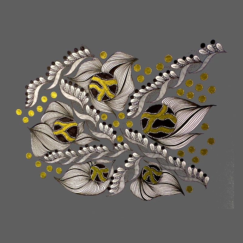 Motif de lignes de feuilles avec points dorés