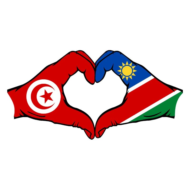 Drapeau Tunisie Namibie Mains Forme de cœur Utilisé