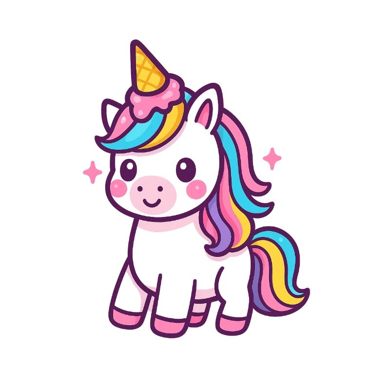 Colorful unicorn with rainbow mane