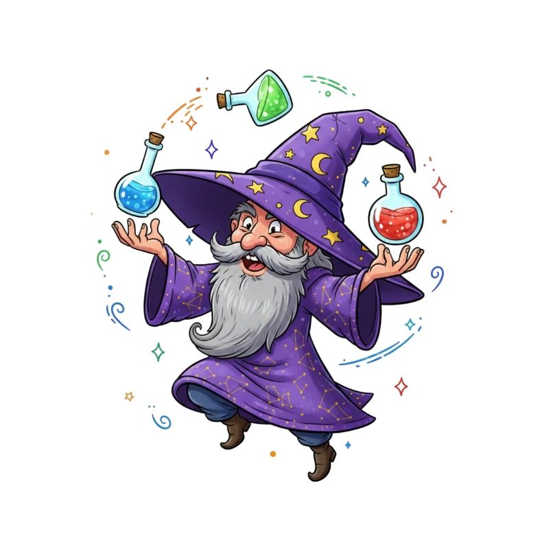Un magicien en cape violette avec un élixir