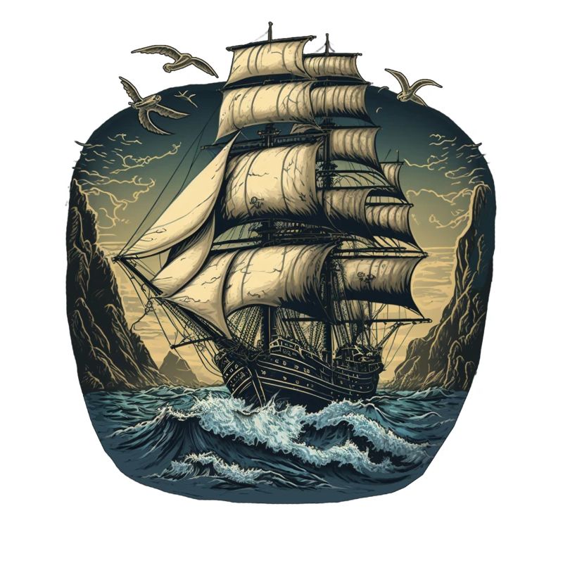 gigantic boat sails in a storm on the high seas mi