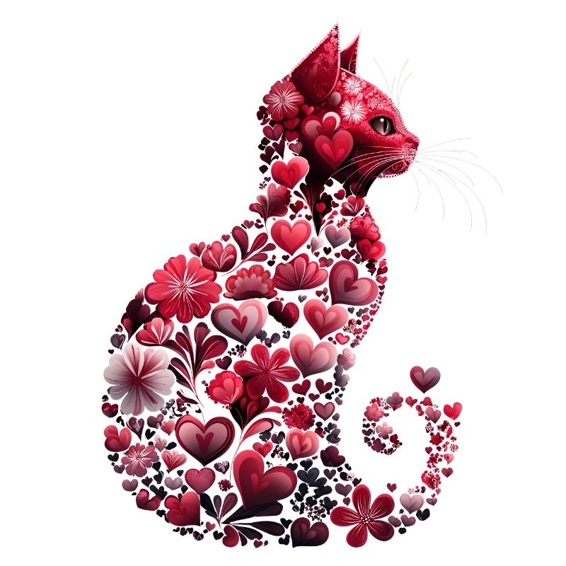 Chat romantique coeurs et fleurs Chat Saint-Valentin