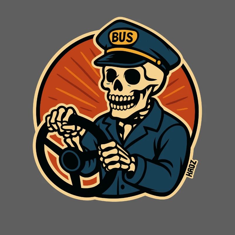 Skeleton bus driver at bus steering wheel