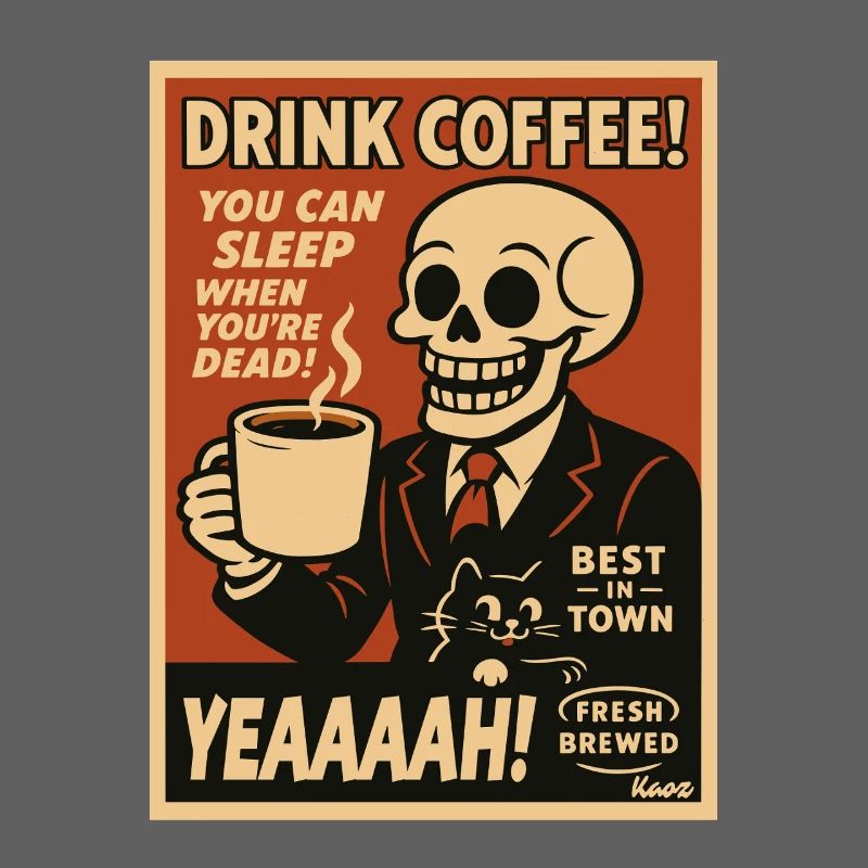 Retro de Crâne de Café et Chat